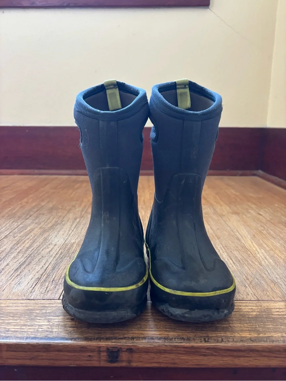 Bogs Kids Navy Blue and Lime Green Rain & Snow Boots